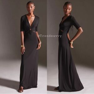 Favorite Daughter Black Cutout Twist Front Maxi Dress Small Evening Gown NWT